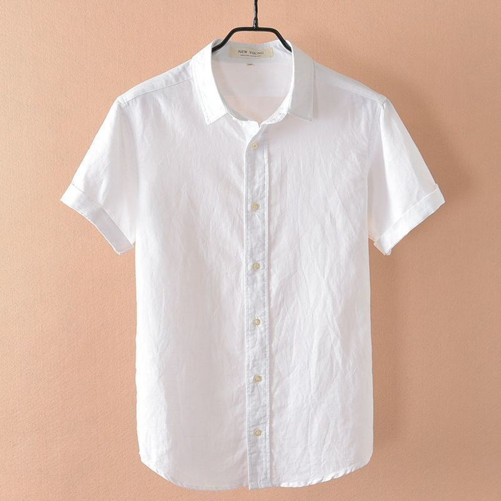 Breathable Linen Shirt Men's Short Sleeve Slim Fit Shirt